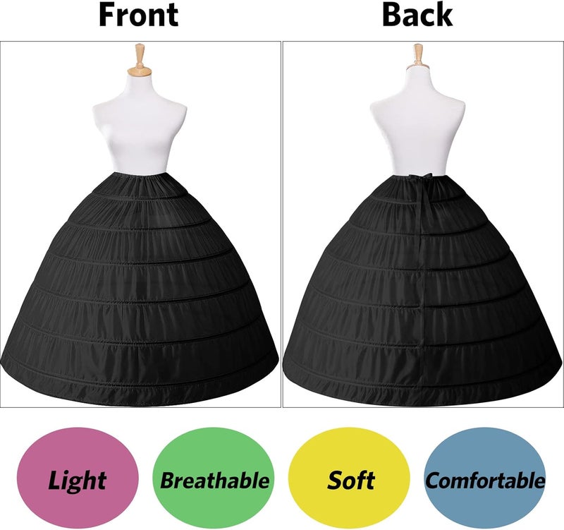 PrettyQueen Women 6 Hoop Petticoat White A-line Floor-Length Crinoline Underskirt for Bridal Wedding Dress Ball Gown - Image 3